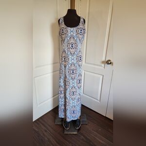 Elegant Blue and White Patterned Maxi Dress By J.McLaughlin Size XS